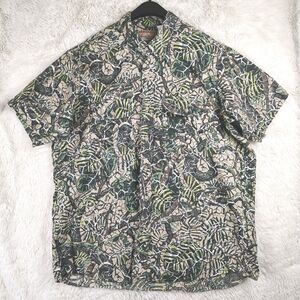 Vtg 100% Cotton Brush Country Shirt 2X Green Camo Short Sleeve Button Down Hunt